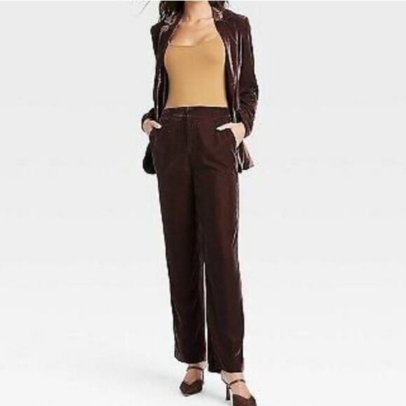 A New Day recycled polyester brown velvet velour flat front pants sz 14 NWT - Picture 7 of 9